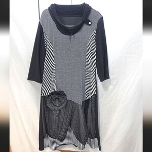 DZHAVAEL French Design Unique Jersey Whimsygoth Artsy Boho Chic Rosette Dress